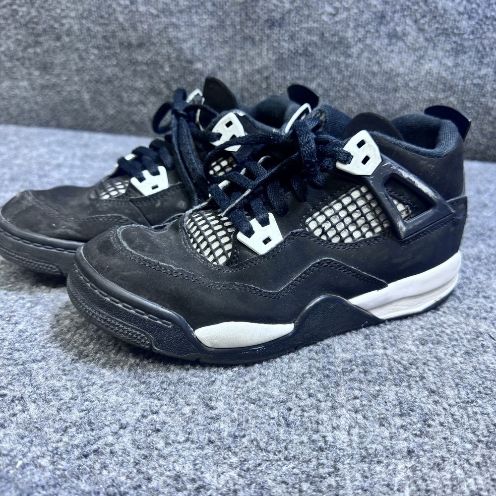 Jordan Sneakers Kids 3Y Air Jordan 4 Retro Black White FV4537-001 Basketball EUC